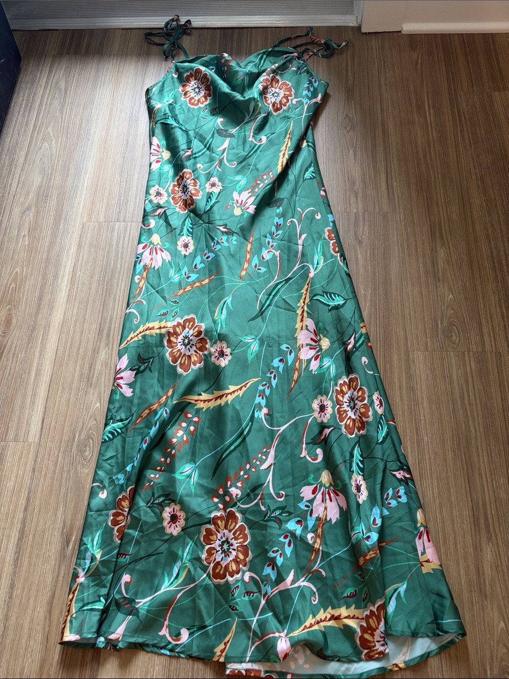 THML Green Floral Cowl Maxi Slip Dress